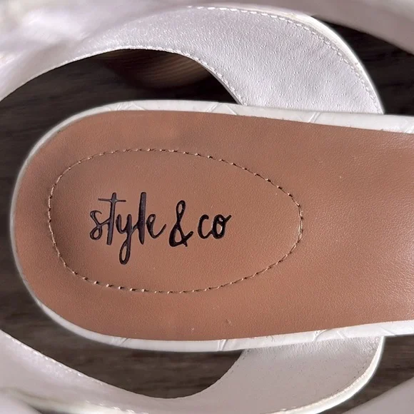 NIB [Style & Co.] Leeza Faux Leather Open Toe Mid Wedge in White Croc Women’s 11 - Picture 11 of 14
